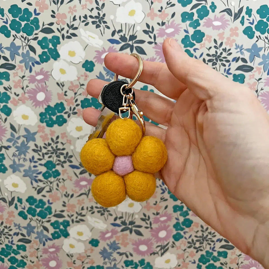 Felt Flower Keychain | Yellow Flower - Merino & Me