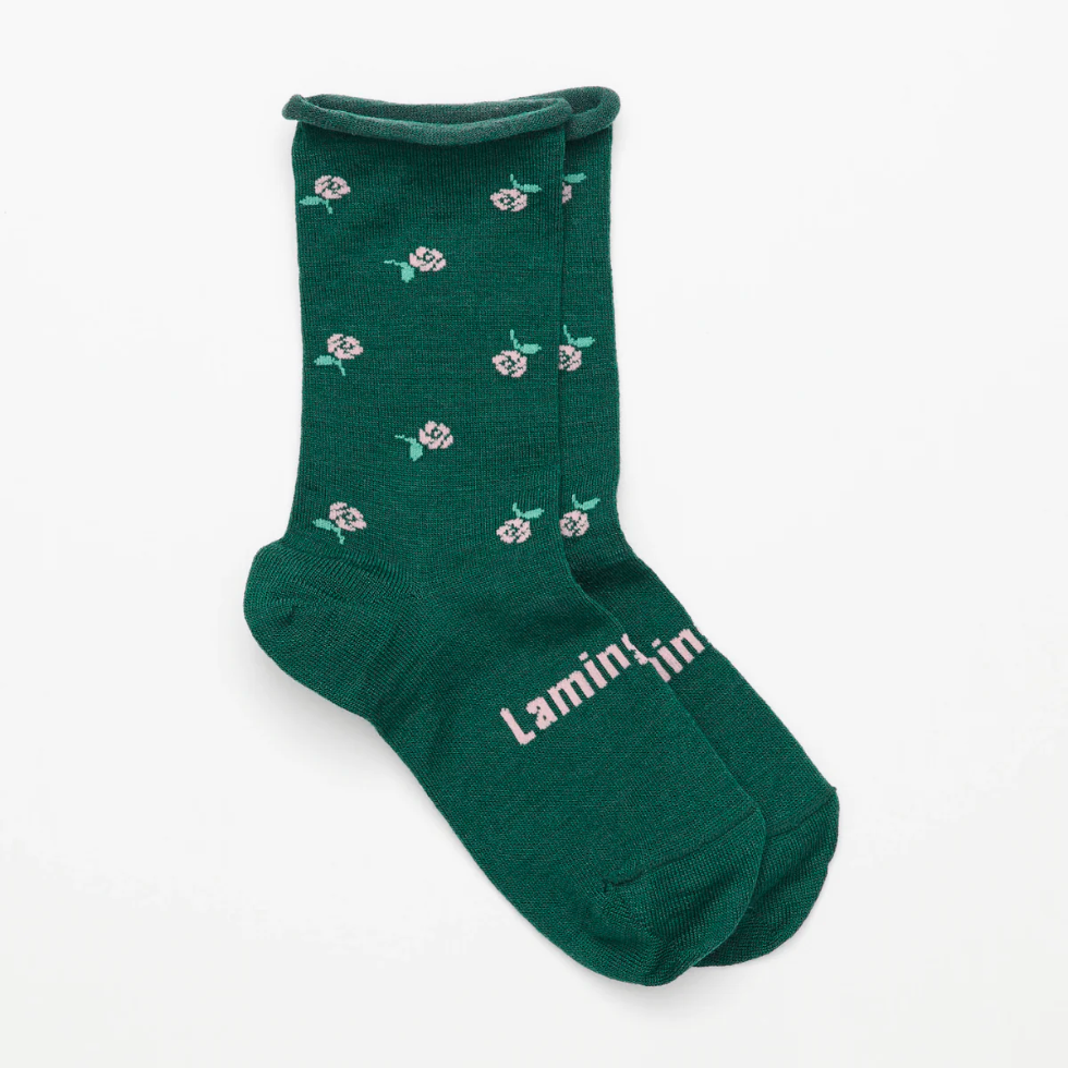 Ladies Roll Top Crew Socks | Flora - Merino & Me