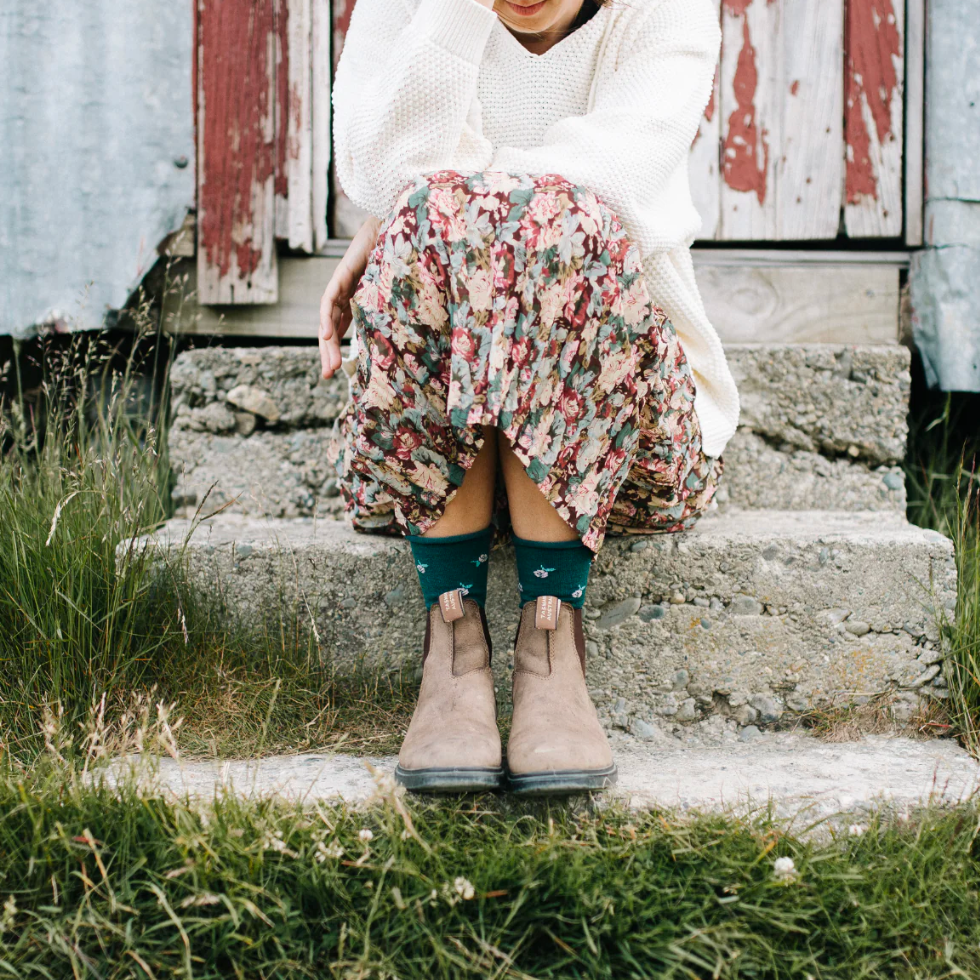 Ladies Roll Top Crew Socks | Flora - Merino & Me