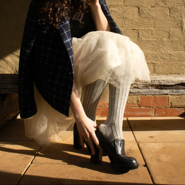 Long Rib Merino Wool Socks | Marble