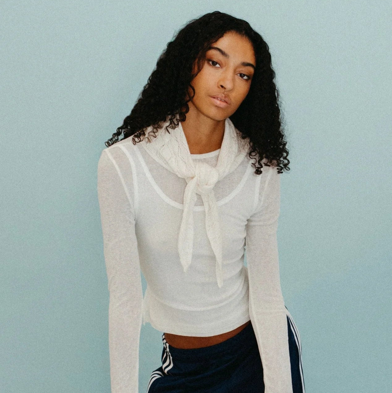 Small Merino Wool Triangle Scarf | White Pointelle