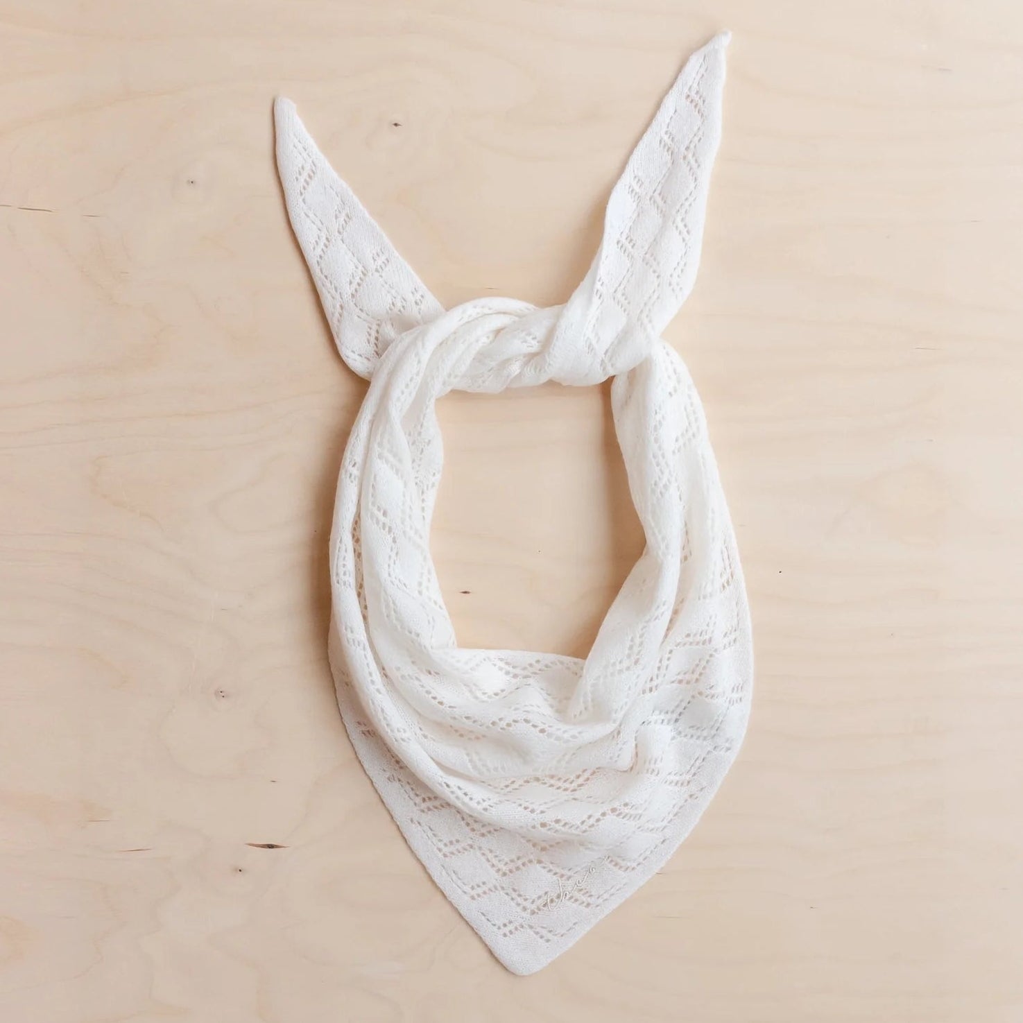 Small Merino Wool Triangle Scarf | White Pointelle