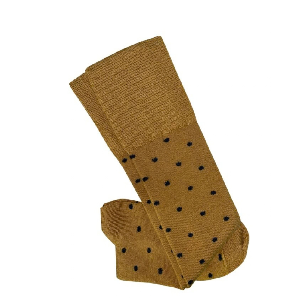 Knee Length Ladies Merino Wool Socks | Mustard Dotty