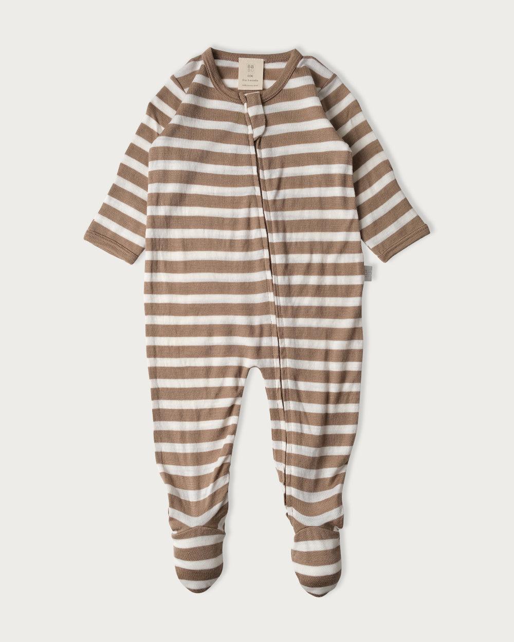 PREM Merino Footed Onesie | Wide Walnut Stripe