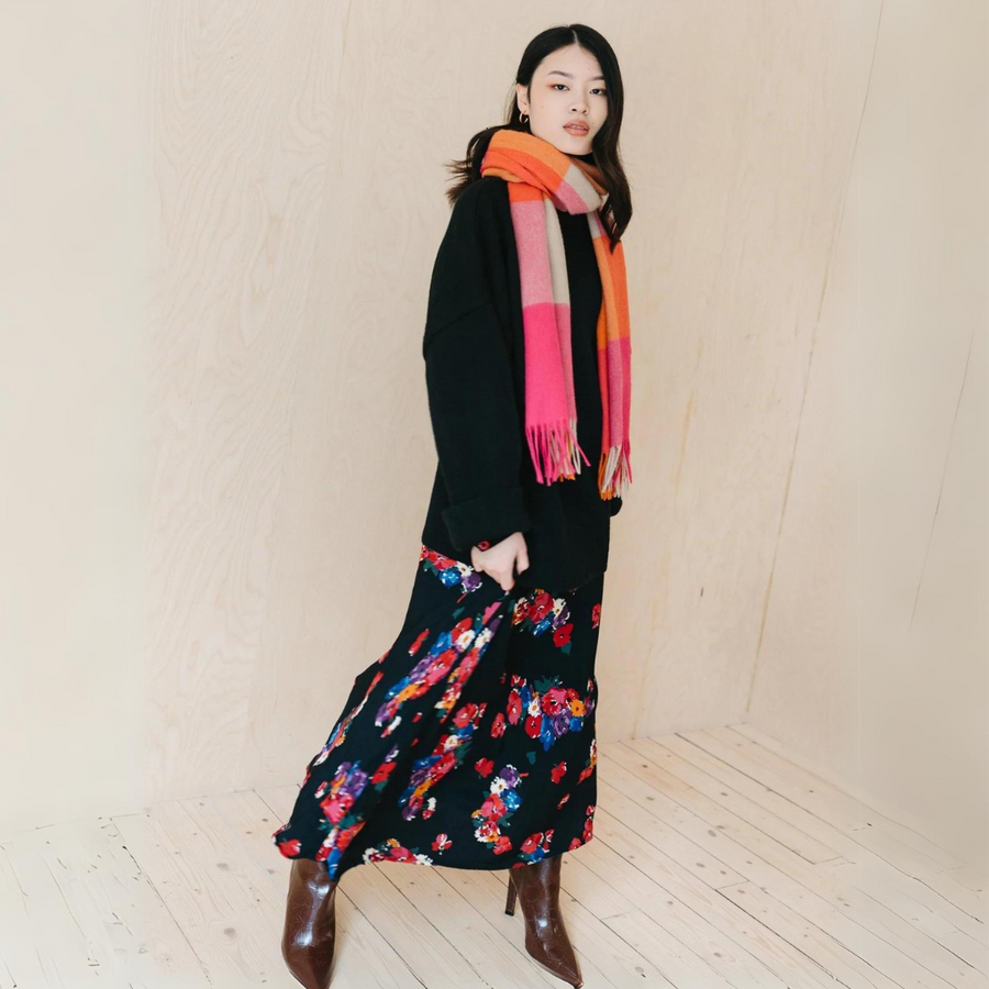 Lambswool Oversized Scarf | Pink Square Check