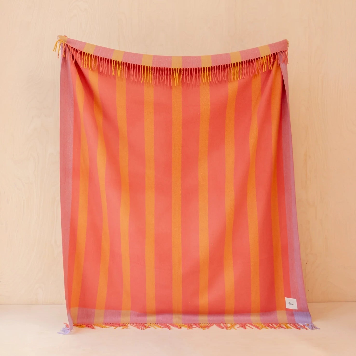 Recycled Wool Full Size Blanket | Orange Frame Stripe