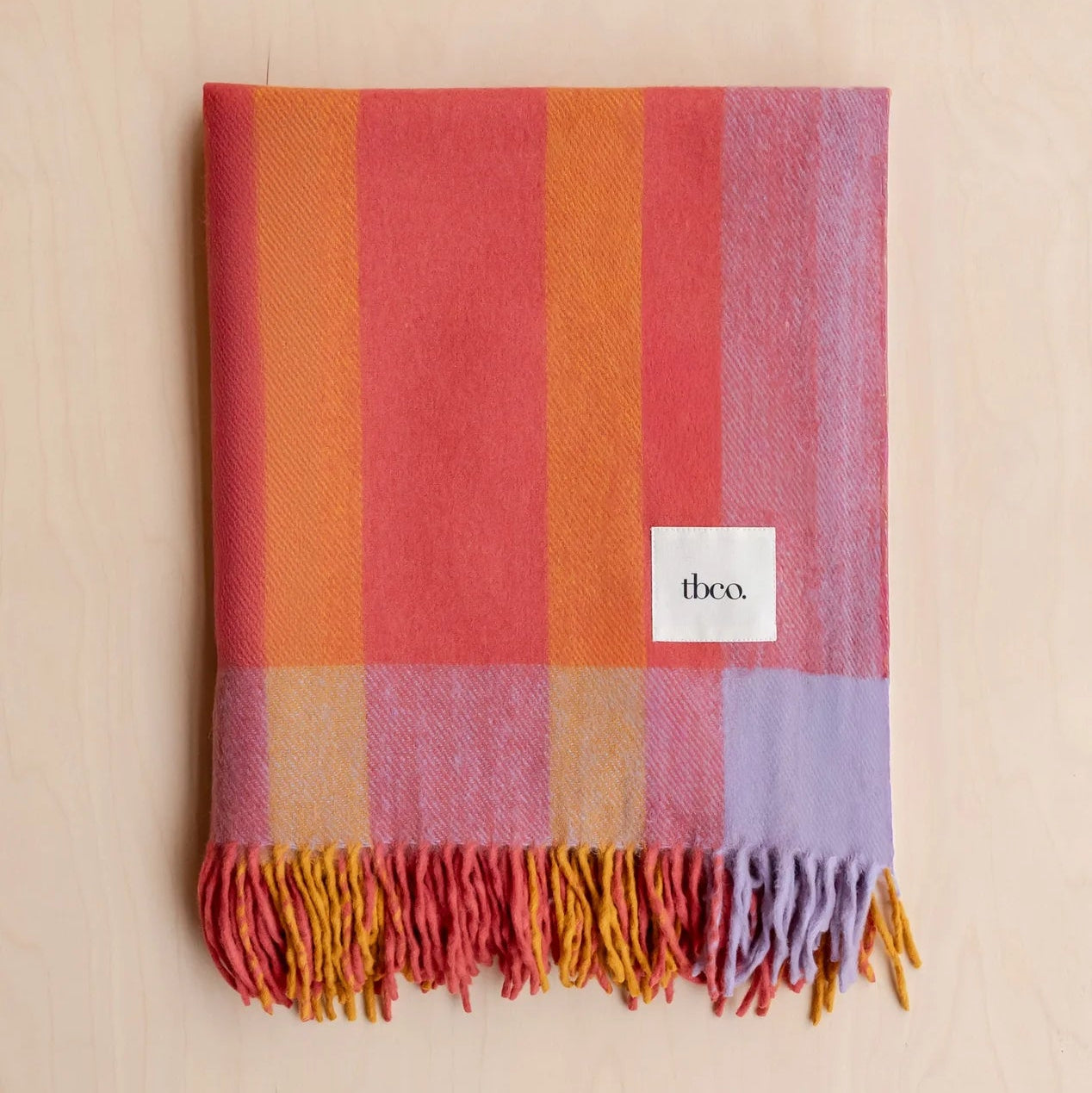 Recycled Wool Full Size Blanket | Orange Frame Stripe