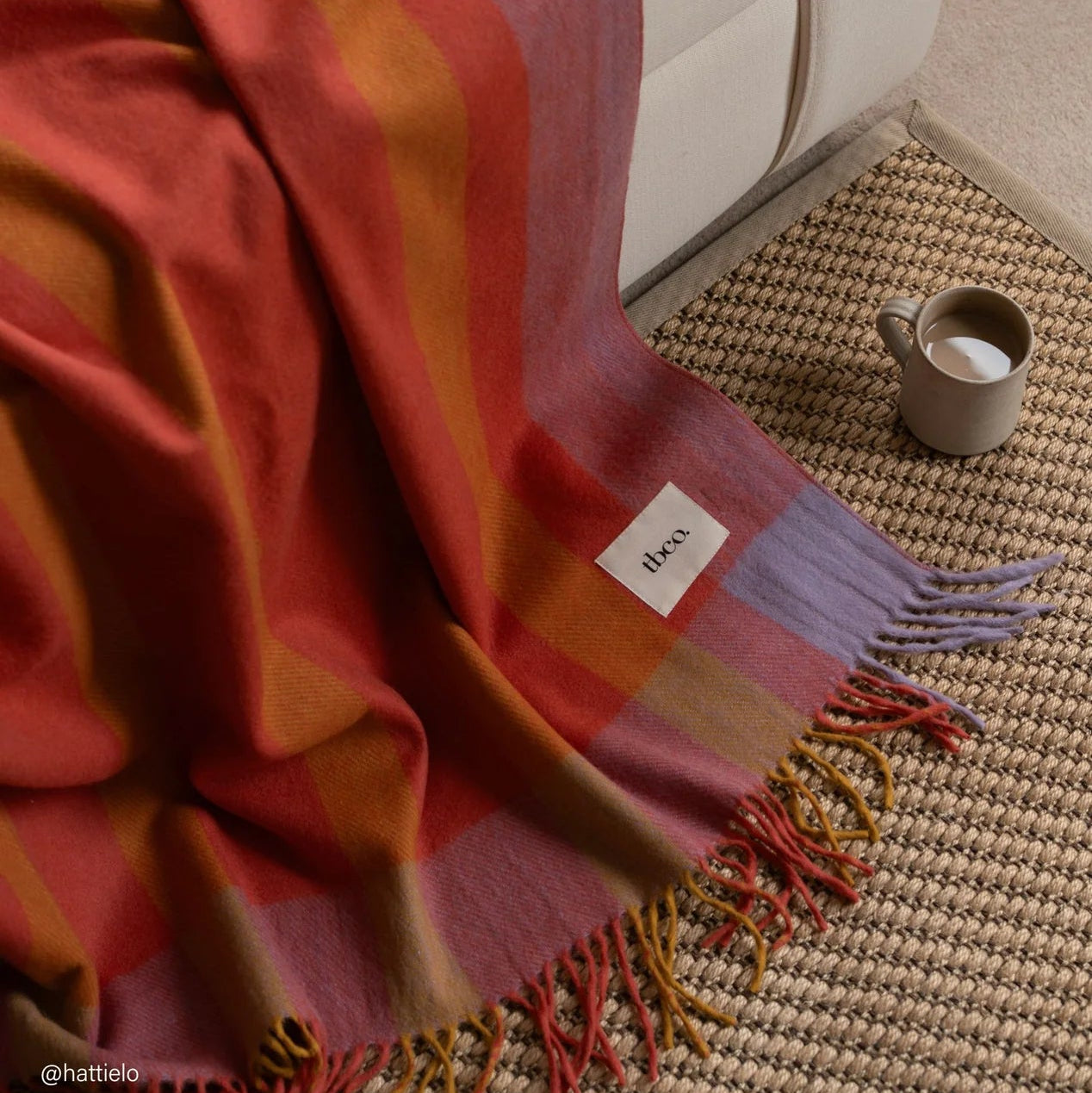 Recycled Wool Full Size Blanket | Orange Frame Stripe