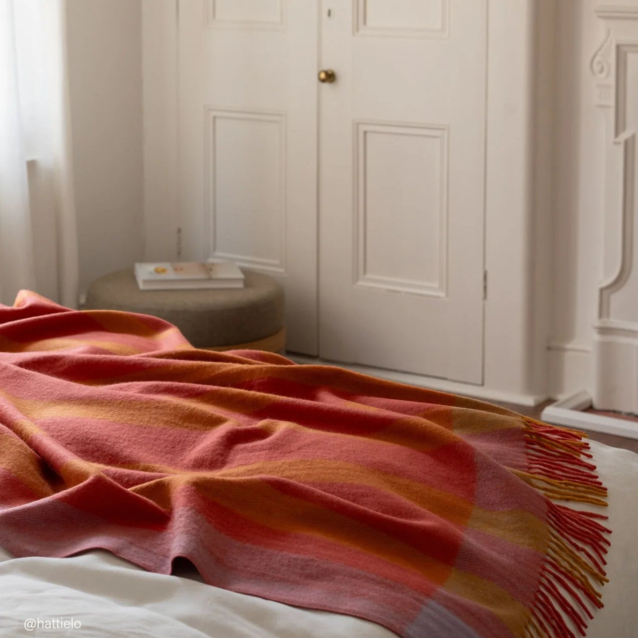 Recycled Wool Full Size Blanket | Orange Frame Stripe