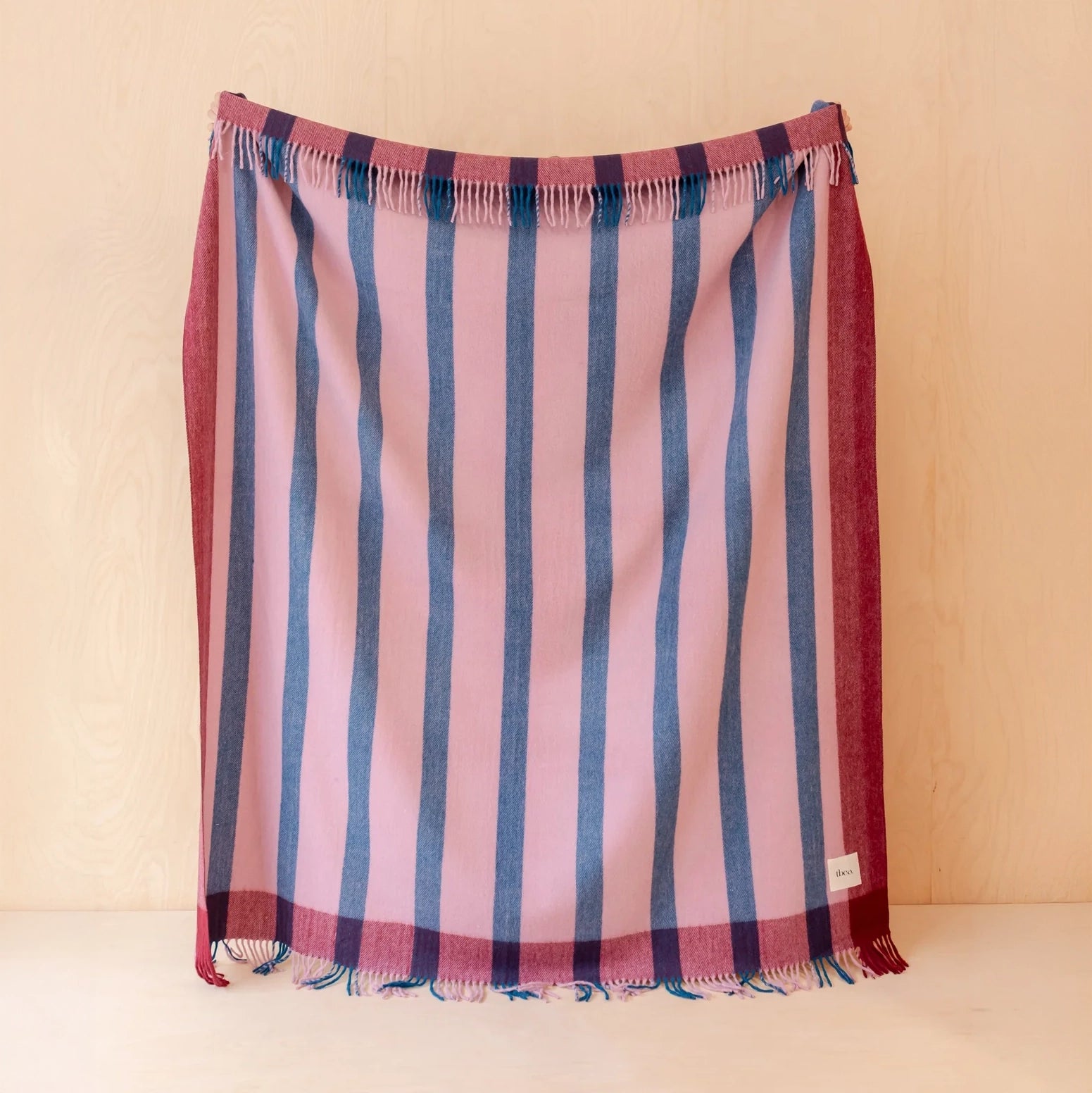 Recycled Wool Full Size Blanket | Berry Frame Stripe