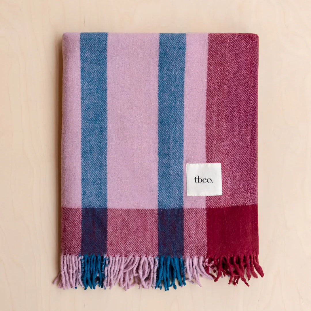 Recycled Wool Full Size Blanket | Berry Frame Stripe