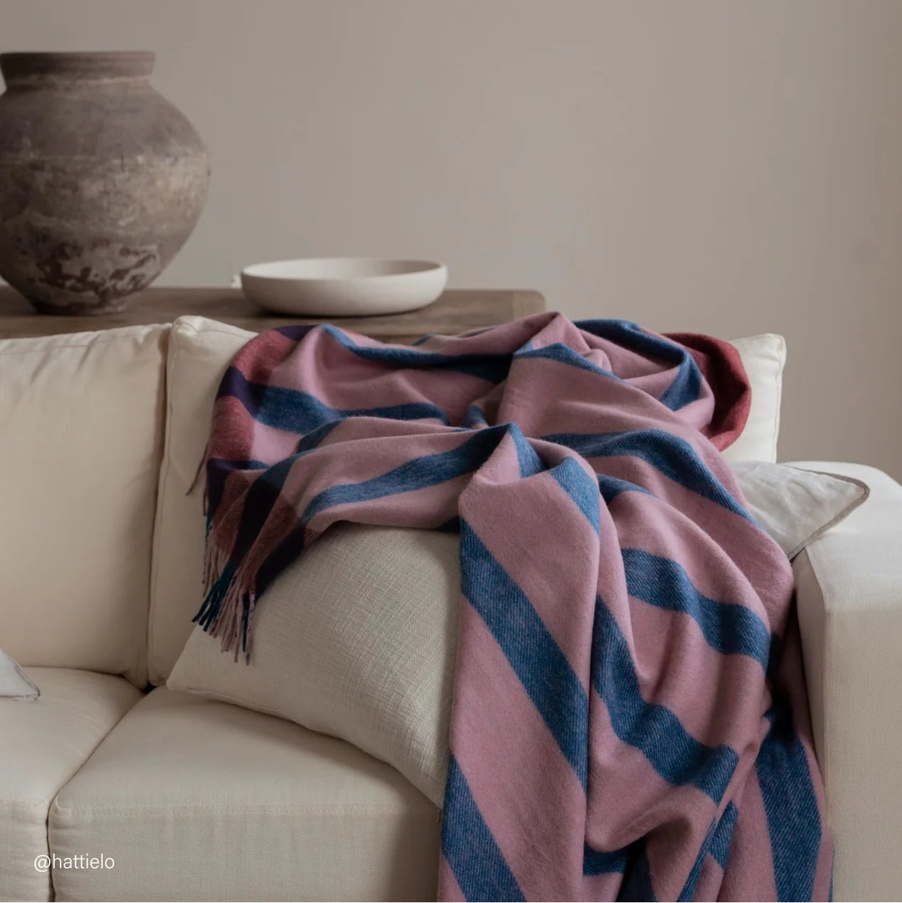 Recycled Wool Full Size Blanket | Berry Frame Stripe