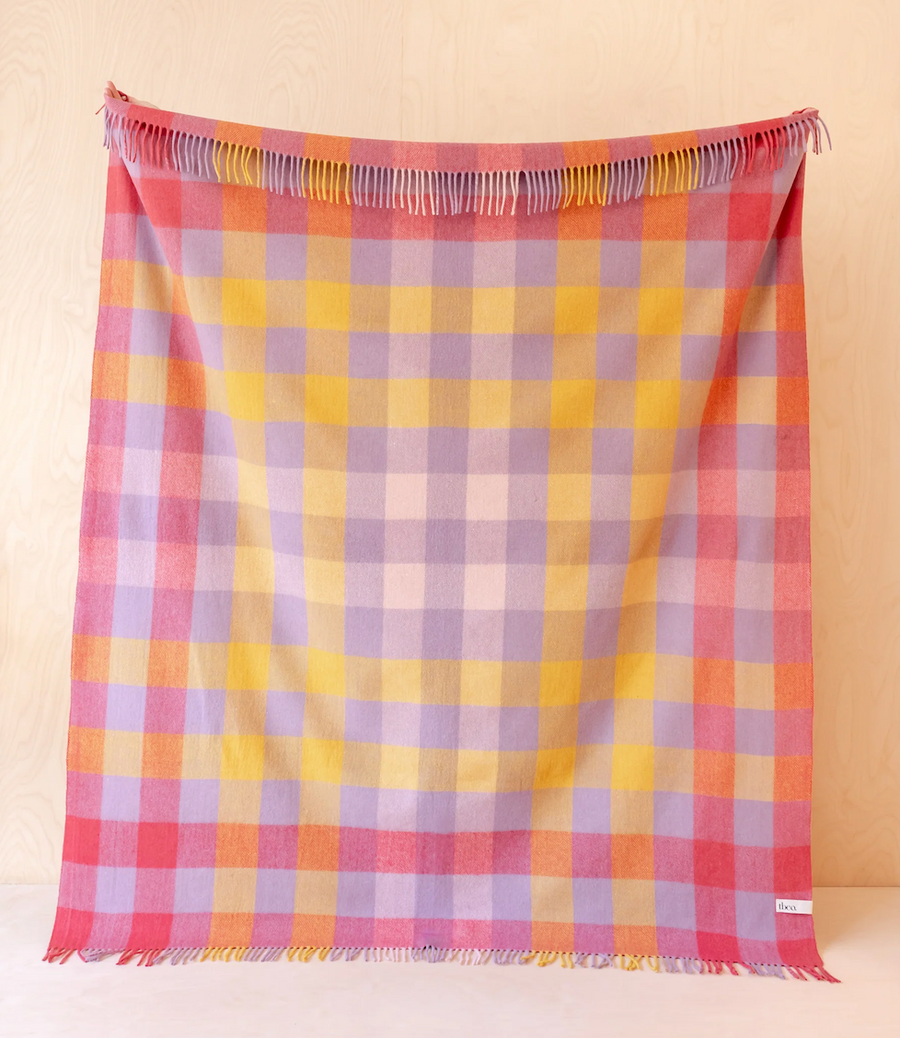 Recycled Wool Full Size Blanket | Lilac Gradient Gingham [PREORDER DUE 1ST DEC]