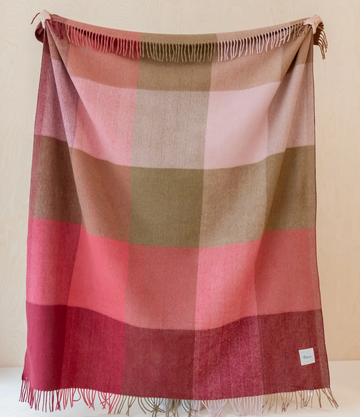 Recycled Wool Full Size Blanket | Pink Herringbone Block Check [PREORDER DUE 1ST DEC] (Copy)