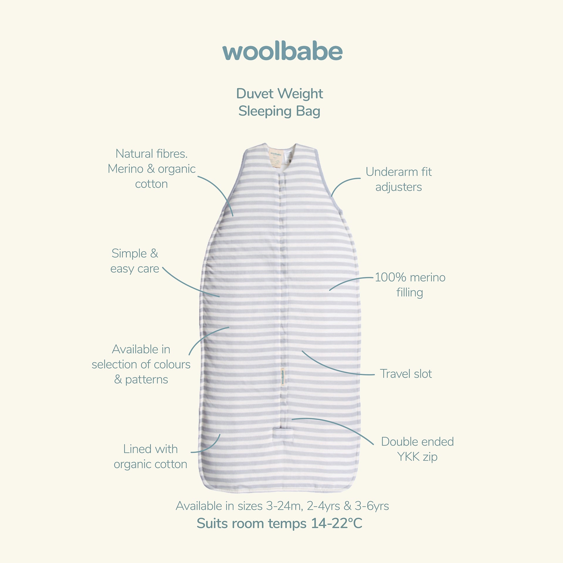 Duvet Sleep Sack | Pebble Stripe - Merino & Me