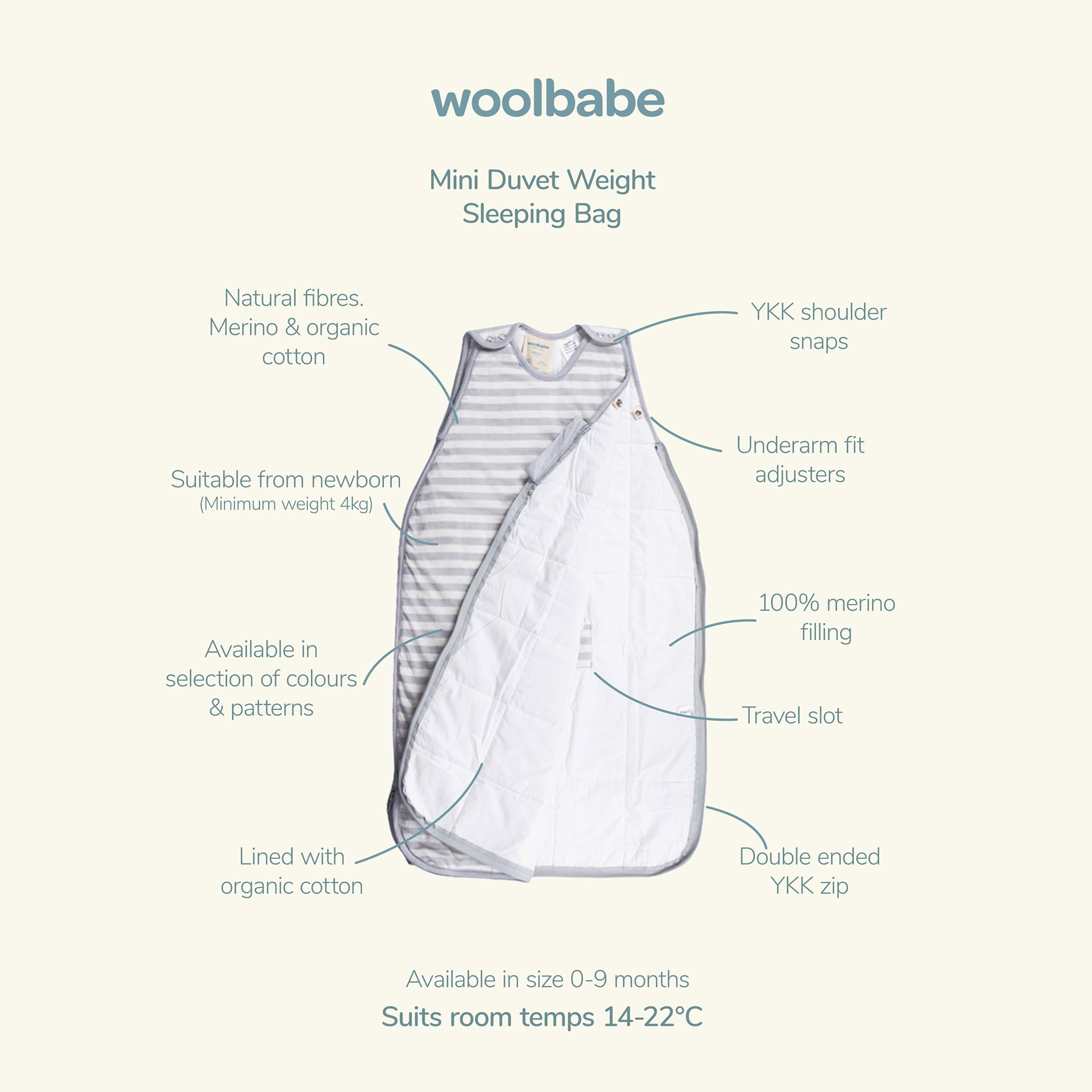 Mini Duvet Side Zip Sleep Sack | Pebble Stripe - Merino & Me