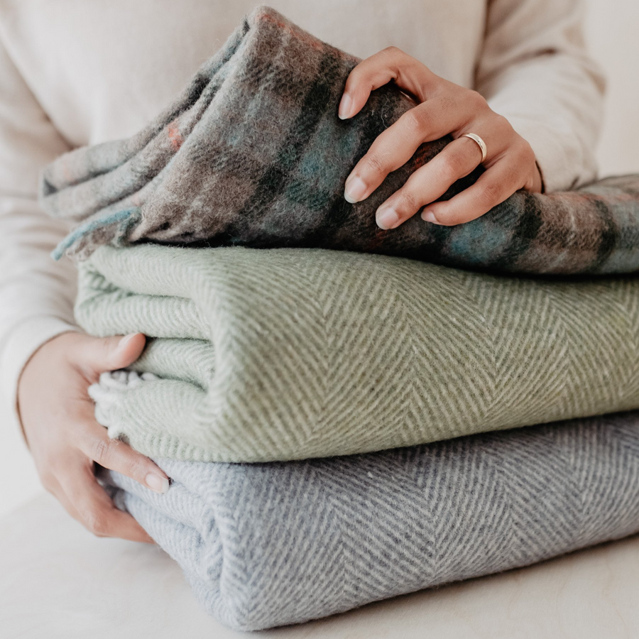 Recycled Wool Full Size Blanket-Blanket-The Tartan Blanket Co-OS-Olive Herringbone-Merino & Me