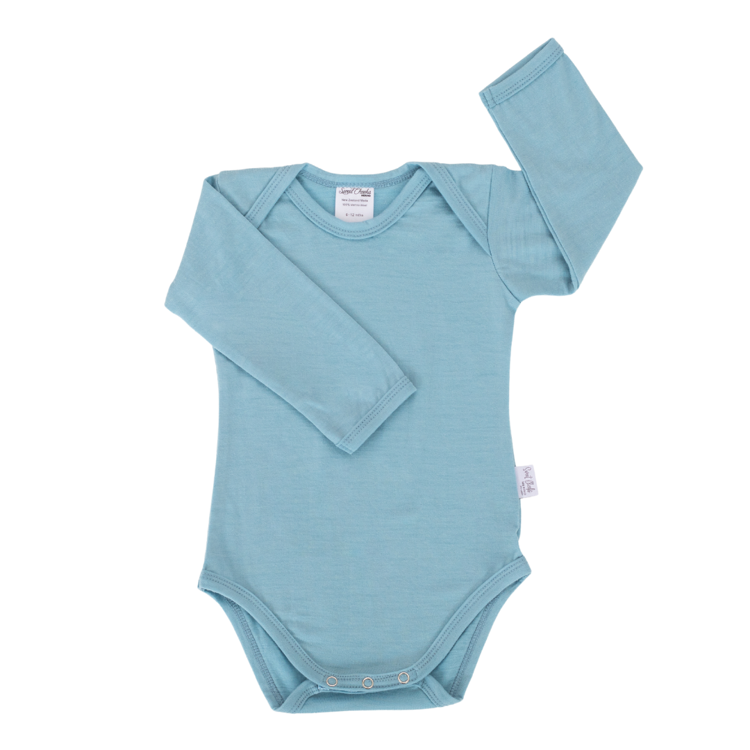 Long Sleeve Bodysuit | Sky Blue - Merino & Me