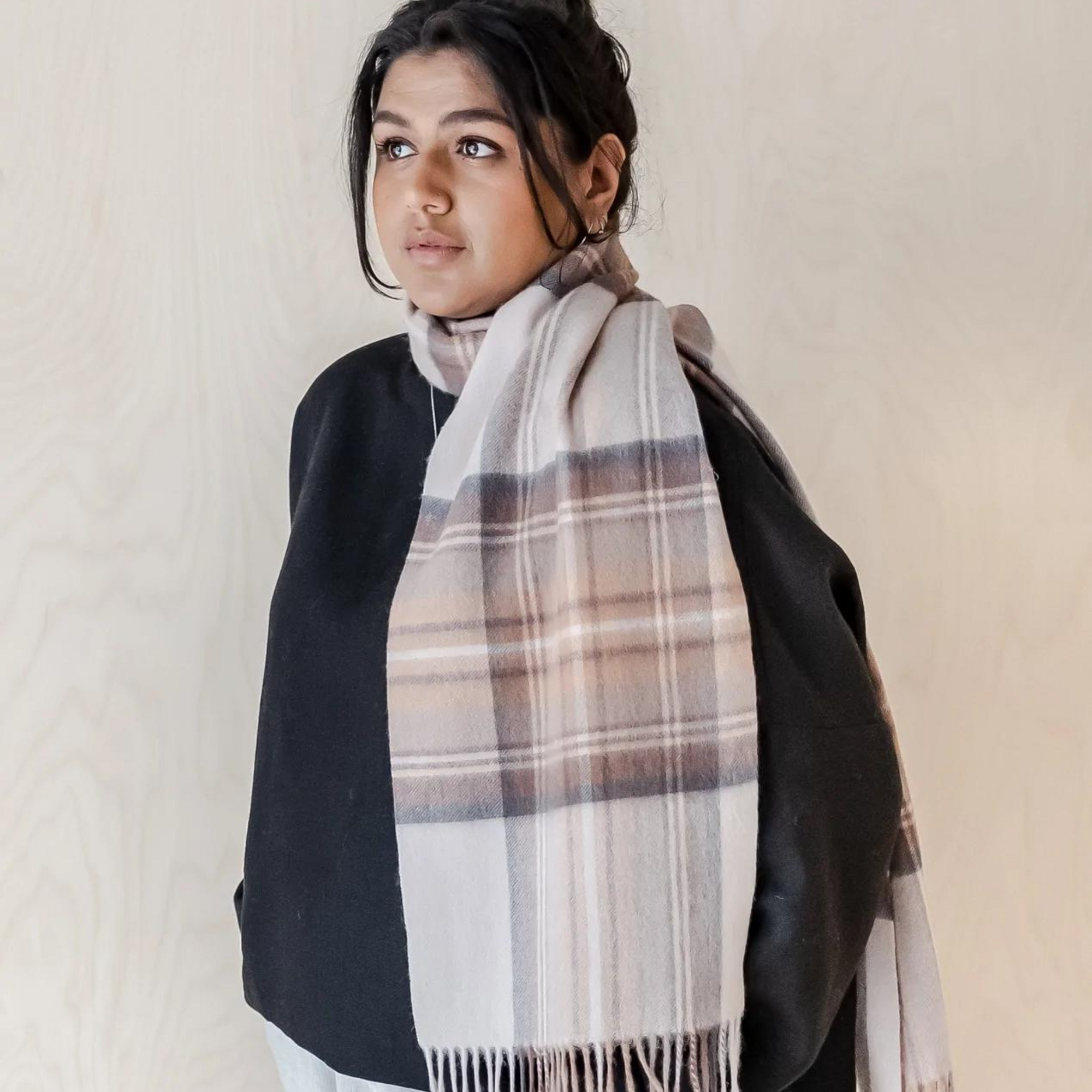 Lambswool Oversized Scarf | Stewart Natural Dress - Merino & Me