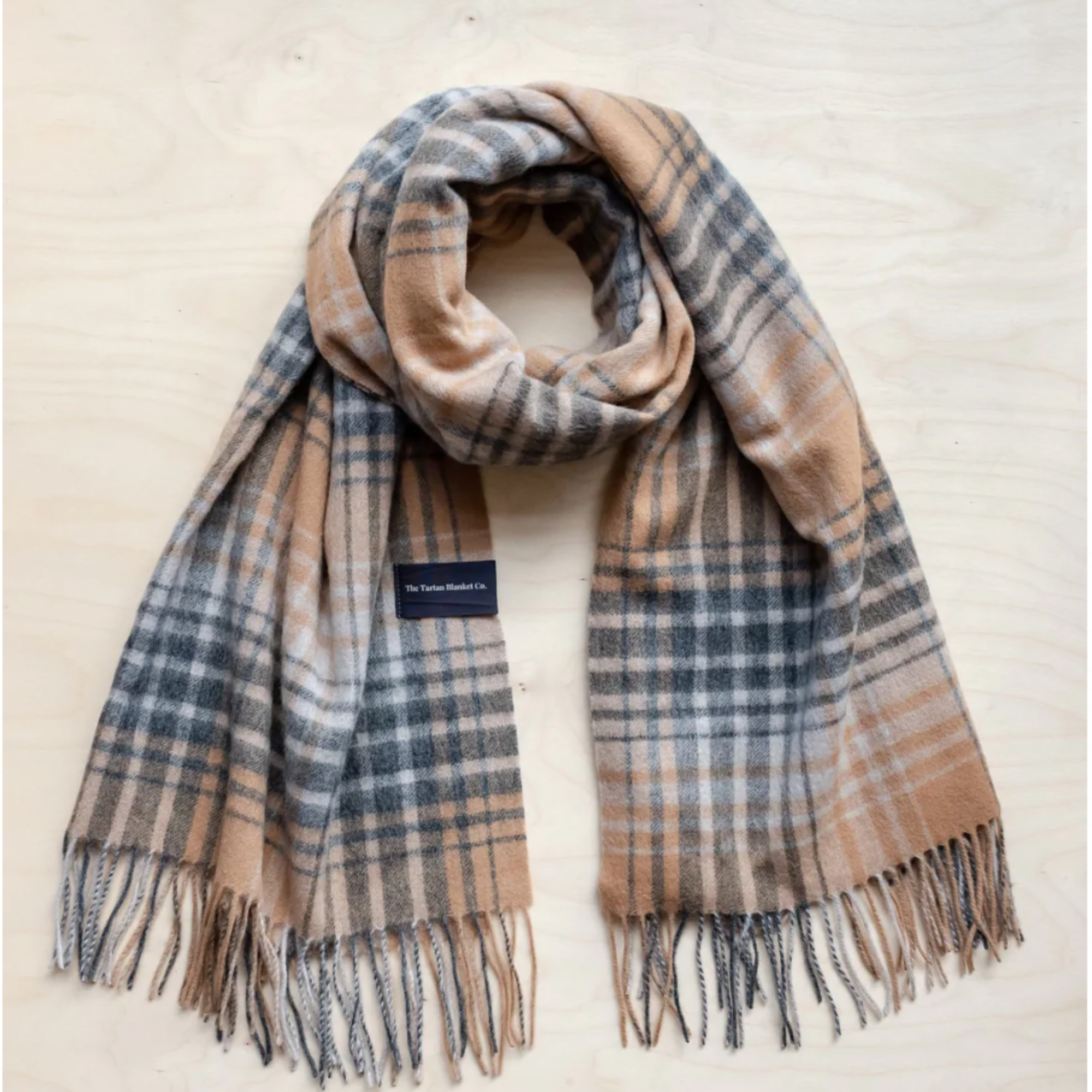 Lambswool Blanket Scarf | Camel Gradient Check - Merino & Me