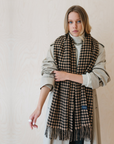 Lambswool Oversized Scarf | Camel Houndstooth