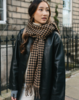 Lambswool Oversized Scarf | Camel Houndstooth